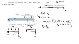 Determine the normal force shear force and moment at point C [upl. by Akinihs]