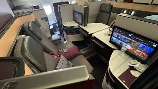 Trip Report Qatar Airways Qsuite Business Class 777300ER Kuala Lumpur to Doha [upl. by Nanaj]