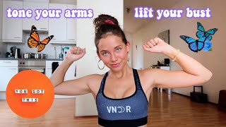 the BEST exercises to lift your bust amp tone your arms  AT HOME WORKOUT [upl. by Ennirak810]