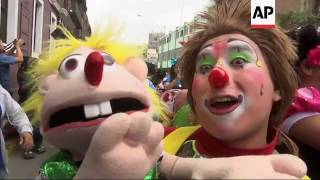 Hundreds celebrate national clown day in Peru [upl. by Madox351]