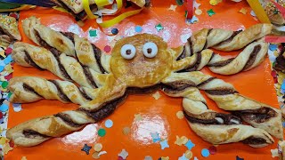 HALLOWEEN dolce di pasta sfoglia dellultimo minuto Ragno di sfoglia alla nutella in 2 minuti [upl. by Giarc367]