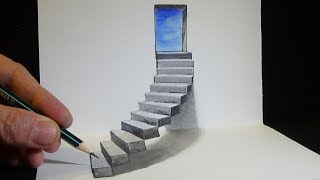 How To Draw 3d Stairs  Drawing Stairs To The Door [upl. by Schwing615]