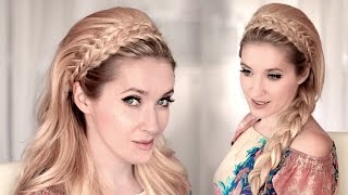 Braided headband hairstyle tutorial for mediumlong teased hair ❤ BACK TO SCHOOL everyday wedding [upl. by Jenkel722]