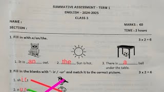 3rd std English Summative assessment  TERM 1 ENGLISH20242025 CLASS 3 qus paper ans key Quarterly [upl. by Valorie]