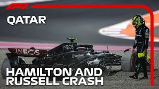 Hamilton and Russell Crash on Opening Lap  2023 Qatar Grand Prix [upl. by Anelak]