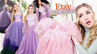 TRYING ON ETSY PROM DRESSES   most beautiful dresses ever [upl. by Samohtnhoj]