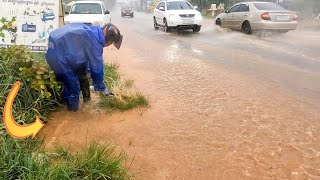 Massive Blocked Drain Unclogging Culvert With Lots Of Garbage Stuck In Street Drain [upl. by Tuck]