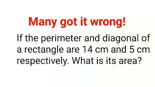 If the perimeter and diagonal of the rectangle are 14 and 5 find its area Many got it wrong [upl. by Eardna]