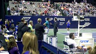 Milos Raonic vs Ivo Karlovic SAP Open exhibition postmatch interviews [upl. by Neiluj]