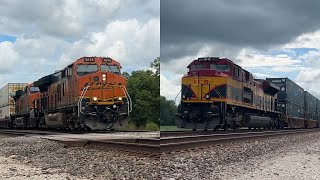 Slow moving Q train ft KSCM SD70ACe BNSF Transcon Emporia sub82623 [upl. by Darrey]