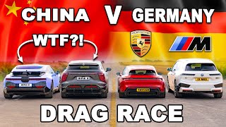 Porsche Taycan GTS v BMW iX M60 v Chinese Teslas DRAG RACE [upl. by Airaet]