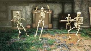 Seamless animation of creepy skeletons dancing a fun dance in an old ruined house [upl. by Benoite397]