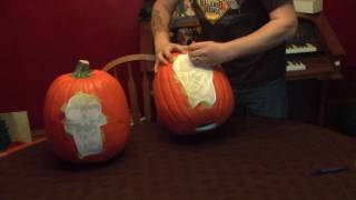 Funkins foam pumpkin carving featuring Zombie Pumpkins template [upl. by Emelin]