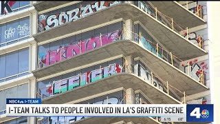 Spraying graffiti on LA’s buildings It’s a crime but is it art [upl. by Sairu]