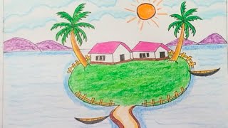 How to draw a beautiful landscape village scenery step by step  Landscape scenery drawing 🥰🥰 [upl. by Fritts]