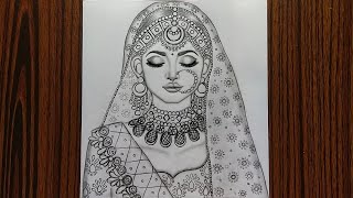 How to draw a Beautiful Traditional bride very easy  Girl drawing  Pencil Sketch [upl. by Cordy729]