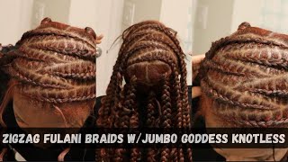 How To ZigZag Fulani Braids  Goddess Jumbo Knotless  Rubberband Method  Easy Stitch Method [upl. by Lebazej]