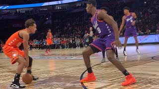 Trae Young dribbles between RJ Barrett’s legs Finishes with the Floater 2020 Rising Stars shorts [upl. by Waverley]