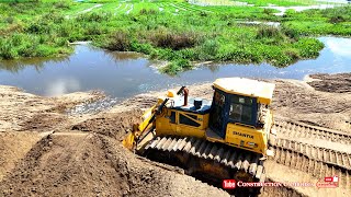 Greatest operator Shantui dh17c2 Dozer force pushing sand amp Dump Trucks Largest sand filling project [upl. by Hcnarb]