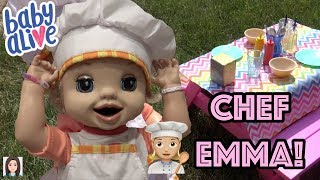 Baby Alive Emma Cooks Special Lunch Chef Emmas Outdoor Restaurant [upl. by Fairman]