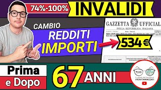 INVALIDITA CIVILE PRIMA e DOPO 67 ANNI CAMBIANO IMPORTI e REDDITI ➡ invalidi parziali totali 534€ [upl. by Siuraj]