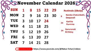 November Calendar 2026  novembercalender2026 [upl. by Range767]