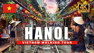 🇻🇳 Hanoi 4K Walking Tour Vietnam 🌴 Old Quarter Tour with Train Street and Night Walk  4K HD60fps [upl. by Enael839]