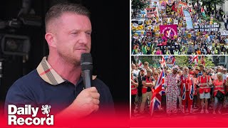 Crowds gather for Tommy Robinson protest and countermarch in London [upl. by Ayrad130]