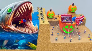 Spooky Sea Monster Attacks Lego People On Halloween  Tsunami And Flood Disaster Is Coming [upl. by Teria]