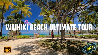 WAIKIKI BEACH The Ultimate 4K Beach Sketch Tour PART 1 ⛱️ Beautiful Beach Crowded With Beachcombers [upl. by Eintrok]