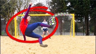 BEACH SOCCER CHALLENGE vs ENGLAND PLAYER  CRAZY BICYCLE KICKS GONE WRONG [upl. by Leyla]