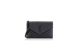 Saint Laurent Grain De Poudre Matelasse Monogram Envelope Chain Wallet All Black [upl. by Jerroll402]