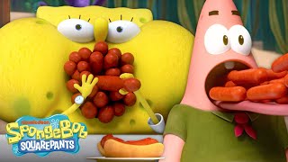 SpongeBob amp Patrick Enter the Hot Dog Eating Contest 🌭  quotEye of the Hotdogquot  Kamp Koral [upl. by Melvena]