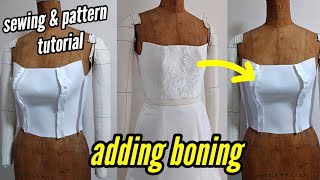 🧵 Marking amp Sewing Polyester Boning on the Lining Layer of Bustier × Dress Making × Sewing Tutorial [upl. by Emarej]