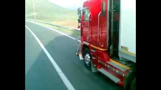 Engine sound with loud jake brake coming down a pass in a Freightliner Argosy [upl. by Marba593]