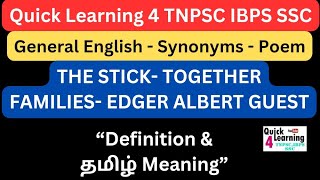 TNPSC General English Synonyms  The Stick Together Families Poem  Quick Learning 4 All [upl. by Langer]