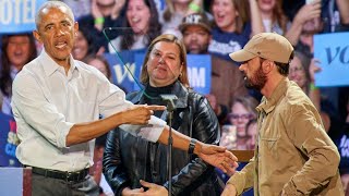 EMINEM amp BARACK OBAMA Rally Voters For Kamala Harris In Detroit [upl. by Aerdnek]