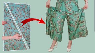 Very Easy how to Cutting and Trousers Stitching  Palazzo Skirt Pants Tutorial with Cutout Detail [upl. by Tamera]