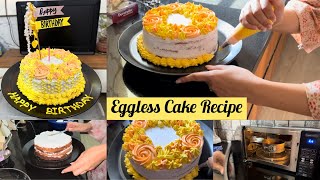 Easy eggless Birthday cake 🎂  Homemade 🧡  Cake icing at home [upl. by Hurwit]