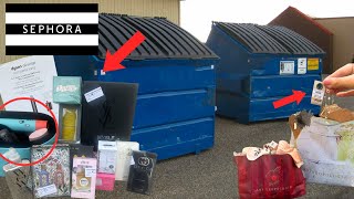 INSANE HIDDEN JACKPOT WHILE DUMPSTER DIVING AT SEPHORA [upl. by Ayouqat]