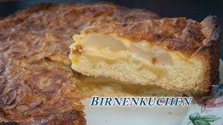 Birnenkuchen mit Mandeln Sahne und Pudding [upl. by Hnad497]