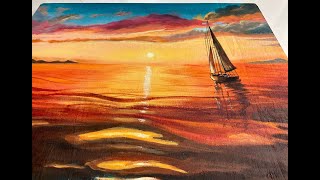 How to Paint a Sunset Sailboat in Acrylic [upl. by Nossaj]