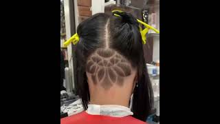 Shaving of nape to create short bob with ornaments [upl. by Vins27]