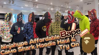 Bape Shark Camo Hoodie Affordable Haul amp Try on from Ninjahype Weidian Taobao Pandabuy Dhgate [upl. by Aeresed]