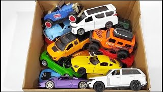 Box full of various miniature cars Lamborghini Nissan Hyundai Pagani Jaguar Volvo Mazda 06 [upl. by Aedrahs]