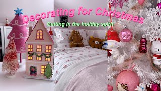 Decorating my room for Christmas🎄 🎀 Pink Chirstmas decorating  Room Tour 2024 [upl. by Hgielsa]