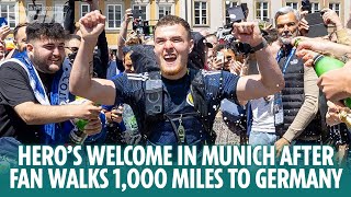 Hero’s welcome in Munich for shattered Scotland fan after walking 1000 miles to Germany [upl. by Tamas823]