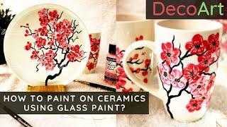 cherry Blossom How to Paint on CERAMICS  Glass paint On Mugs  beginners painting ideas [upl. by Enylekcaj882]