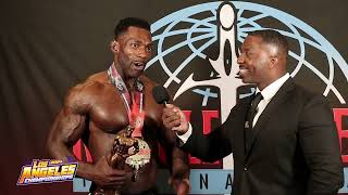 NPCIFBB Los Angeles Championships 2024 Overall Mens Physique Champion Interview  Musclecontest [upl. by Ileyan39]