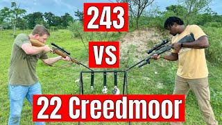 22 Creedmoor vs 243 Barrier Test Wood Sand Steel [upl. by Nhguavaj79]